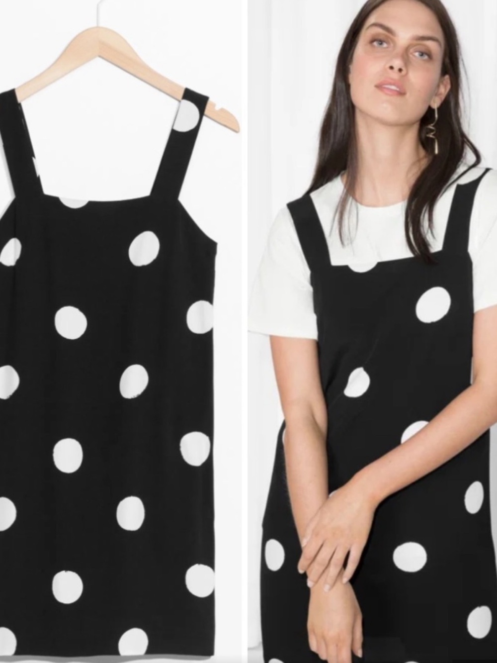 & Other Stories Black and White Polka Dot Pinafore Dress